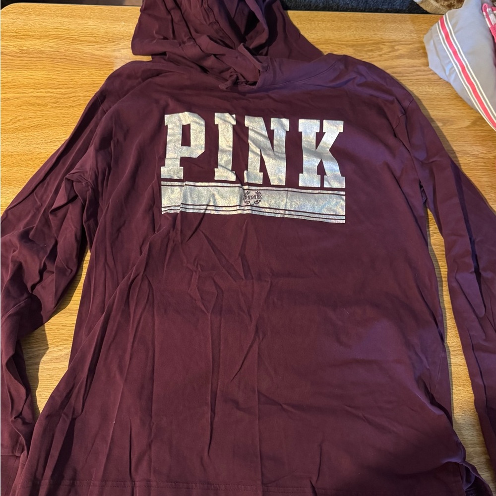 Maroon Hoodie with Silver PINK Logo